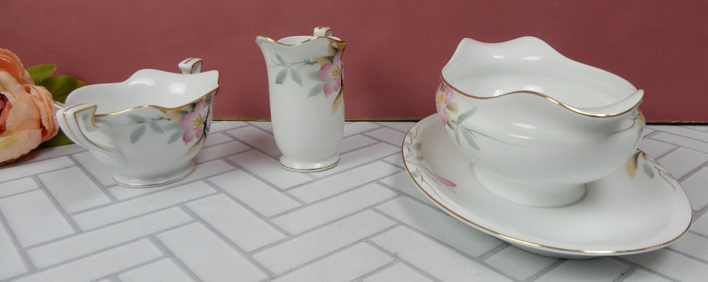 Vintage Noritake Azalea China Gravy set of Boat,Creamer and Sugar Bowl