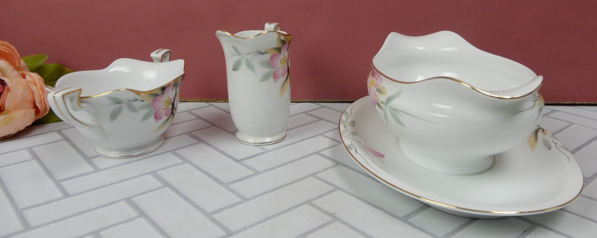 Vintage Noritake Azalea China Gravy set of Boat,Creamer and Sugar Bowl