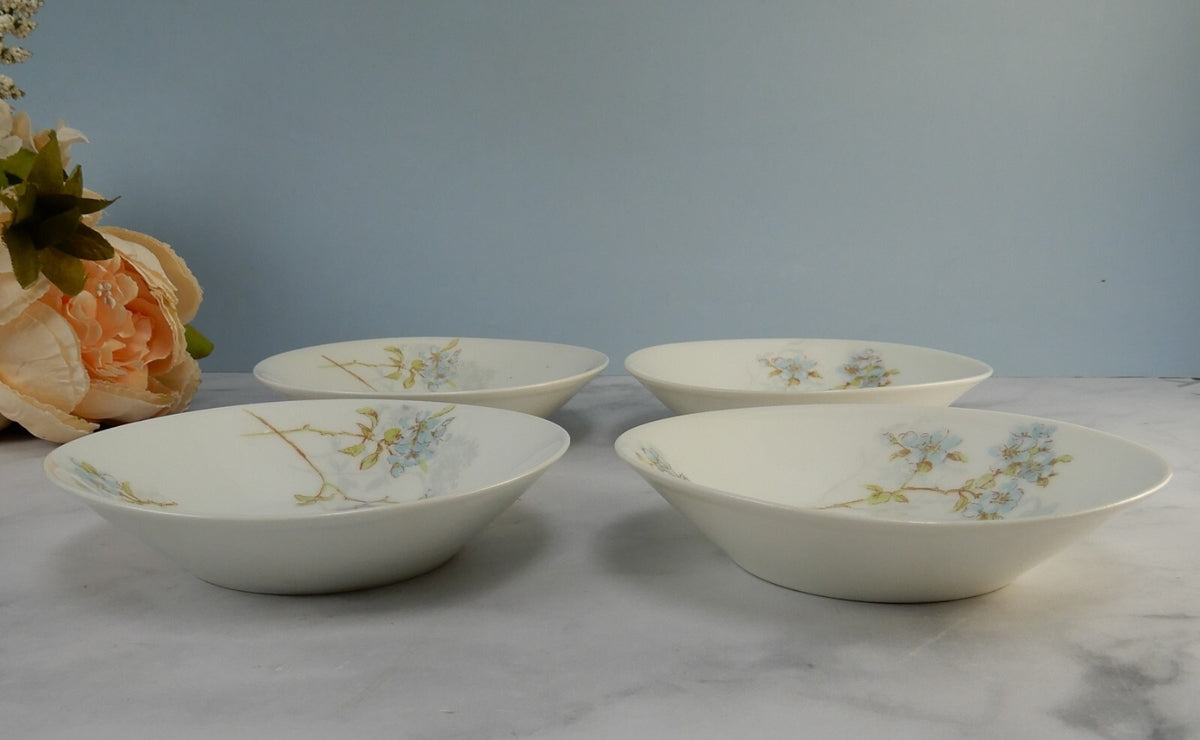 Antique Limoges A. Lanternier France Porcelain Blue Floral Set of 4 Fruit Bowls