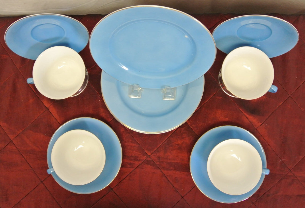 ~~`Set of 4 Noritake Blue Morimura China Cup and Saucer and Dessert Plate~~~B