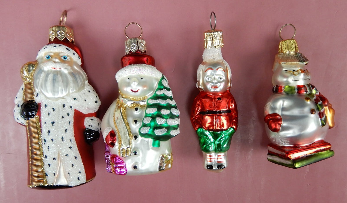 4 Vintage Christmas Ornaments Glass Santa collectible Decoration