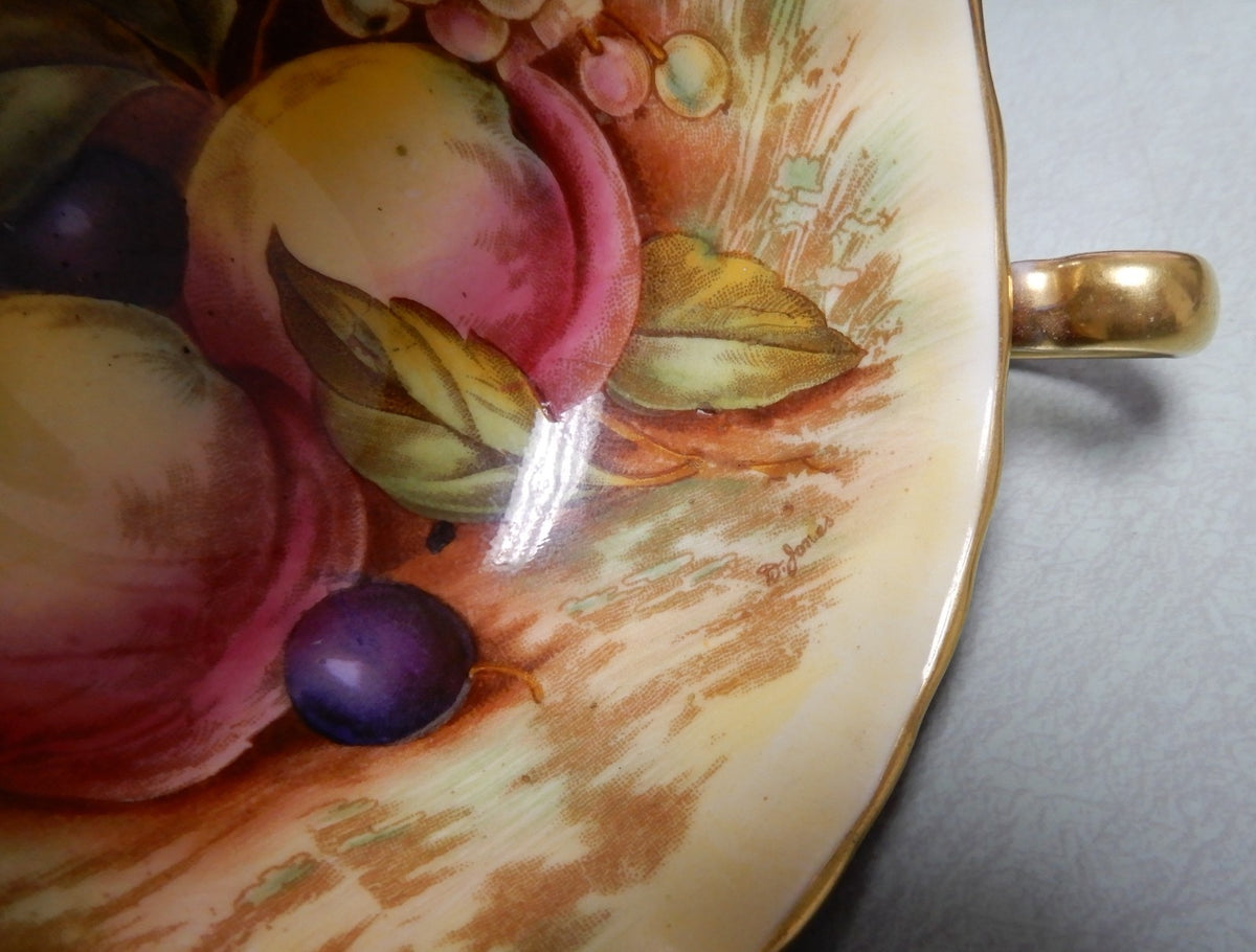 Vintage Aynsley "Orchard Fruit" England, Burgundy Cup, and Saucer Signed D.Jone