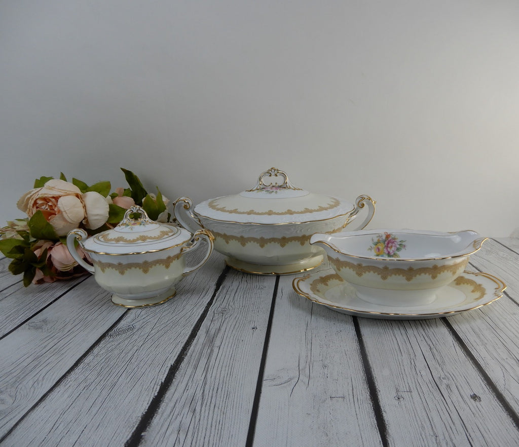 Vintage Noritake China "Schenley " Lidded Serving Bowl,Gravy Boat,Sugar Bowl