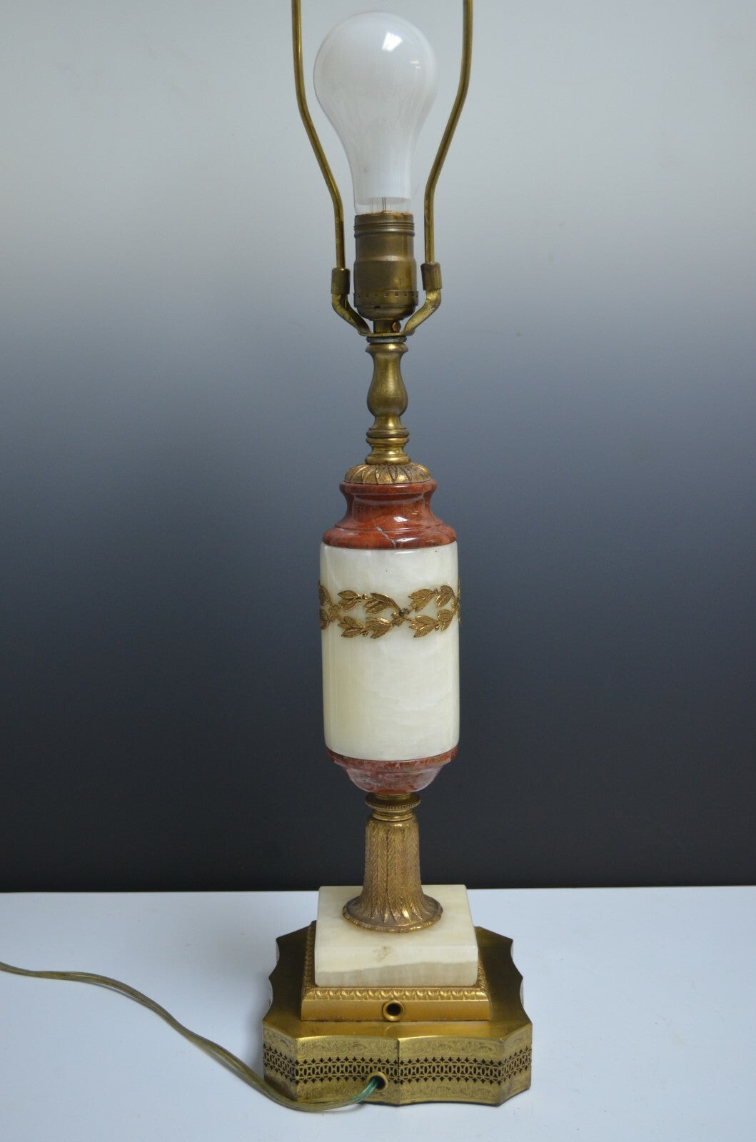 Vintage Brass, Quartz and Marble Table Lamp