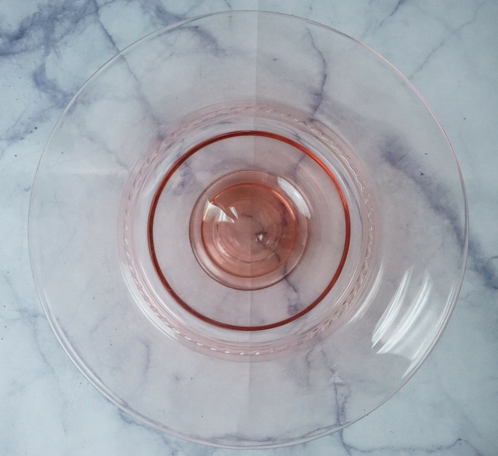 Vintage Pink Depression Glass Center Bowl Ribbed Rim 12.5'' Home Decor