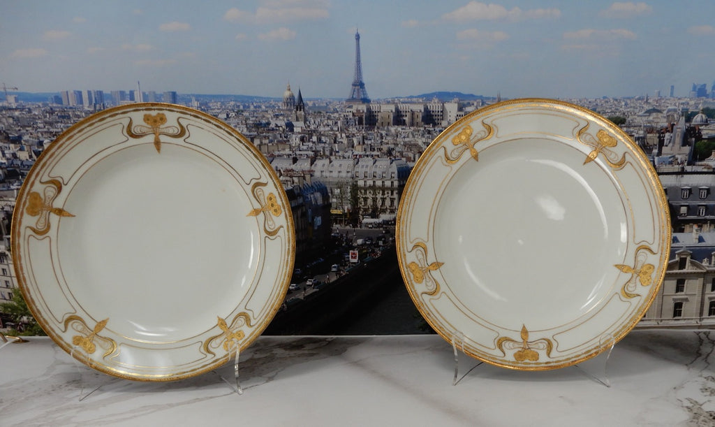 Antique Haviland Limoges France Set of Two Gold Gilt 10-1/8" Dinner Plates