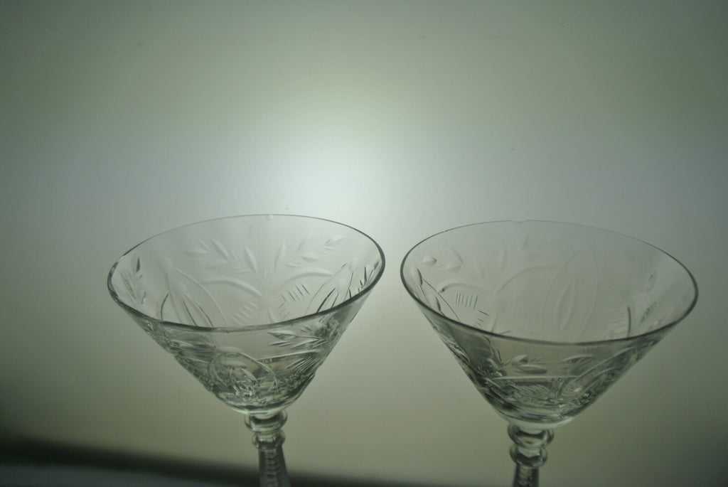 Lot Of 7 Clear Etched Pattern Cordial Glasses *CHIPPED*
