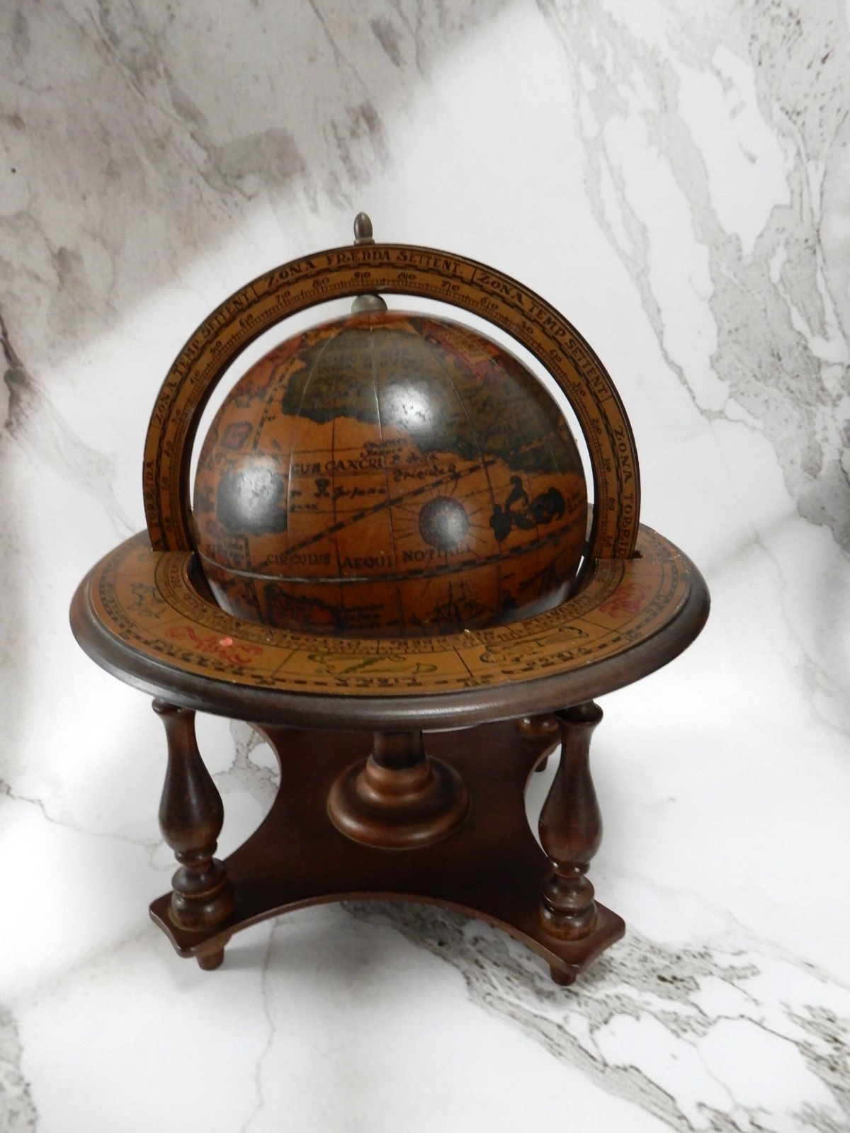 Vtge Italian Zodiac Celestial Globe Wood Stand Made in Italy Old World Decor 10"