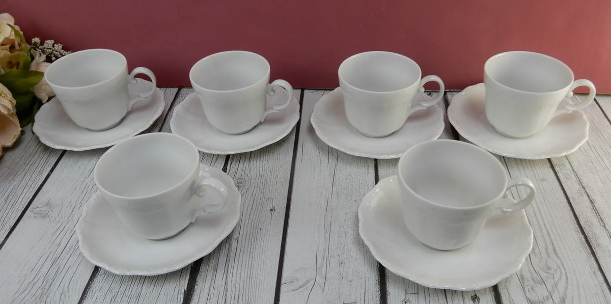 Seltmann Weiden Bavaria West Germany Theresia White Flat ~ 6 of Cups and Saucers