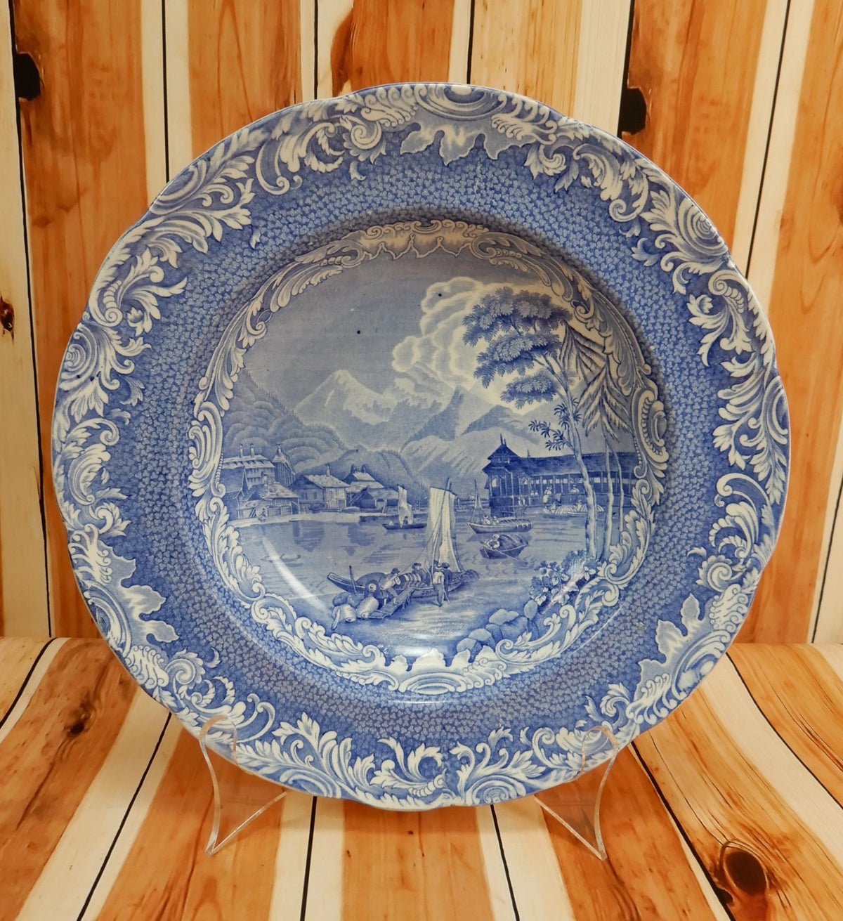 Antique Copeland & Garrett Late Spode Interlachen Blue Transferware Soup Bowl
