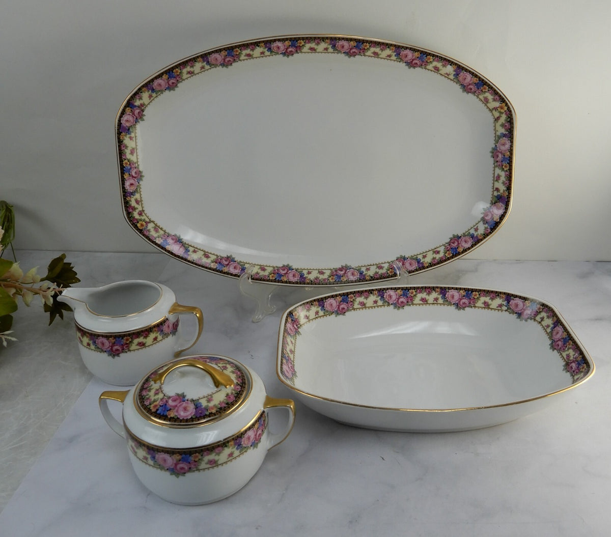 4 Pc  Edelstein Bavaria 15-1/8" Platter, Sugar Bowl,Creamer, Vegetable Bowl