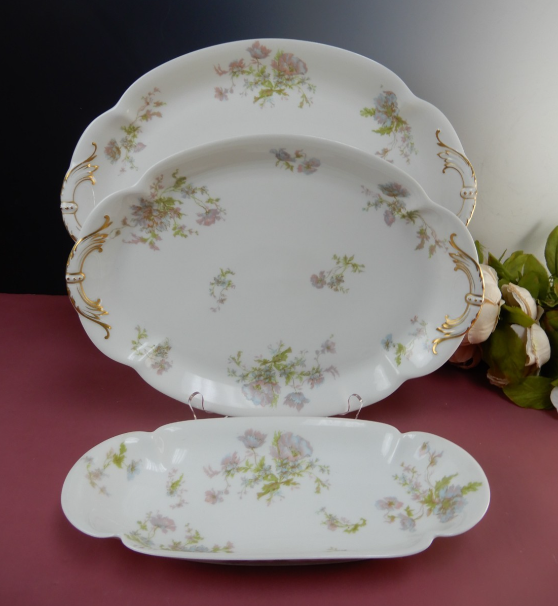 Theodore Haviland Limoges Schleiger 79 ~  16", 13-3/8" Platters, Relish Dish