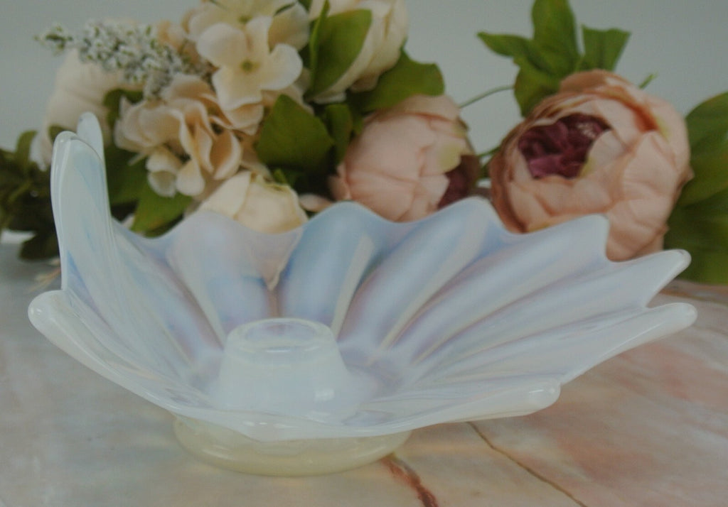 Fostoria Heirloom White Opalescent Art Glass Candle Holder