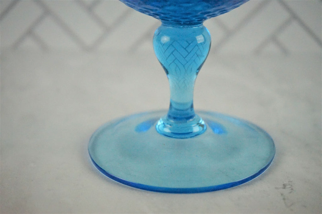 Vintage Blue  Italian Empoli Optic Art Glass Compote 8"
