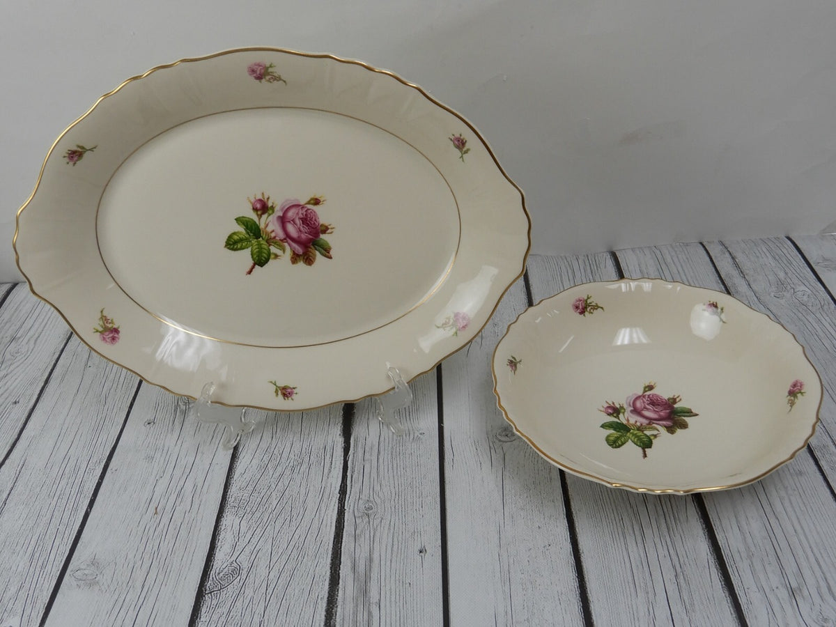Vtge Federal Shape Syracuse China Victoria Rose -Platter and Serving Round Bowl