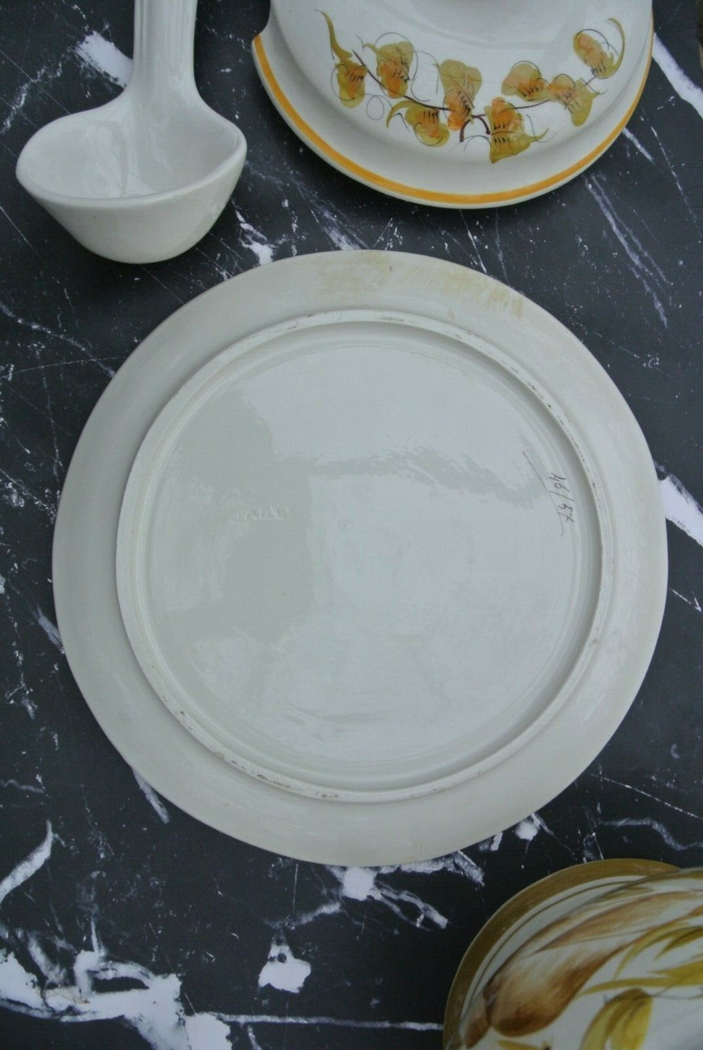 Vintage Italian Yellow Ceramic Tureen with Platter & Ladle Hand Painted
