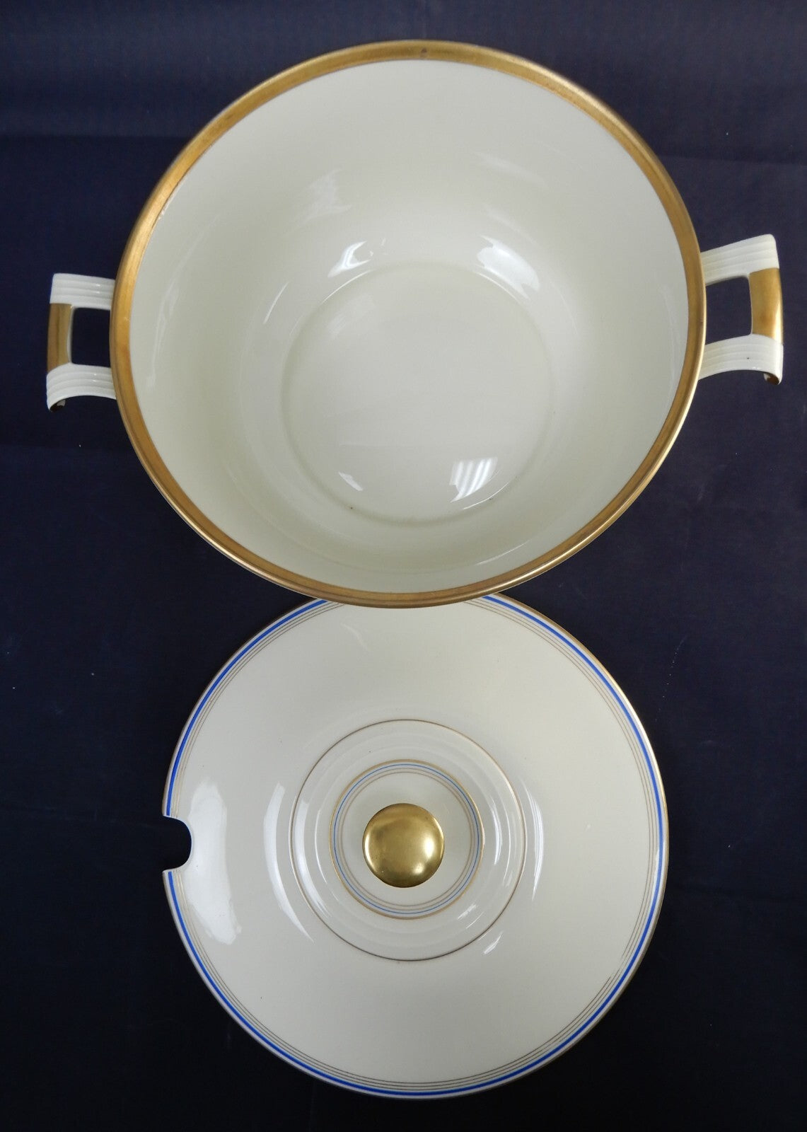 Vintage Eamag Schönwald Bavaria Gold and Cobalt Blue Rim Soup Tureen