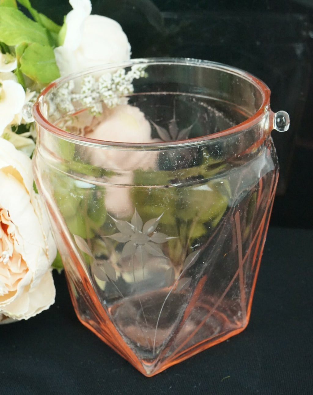 Vintage Depression Ice Bucket Pink Glass No Handle