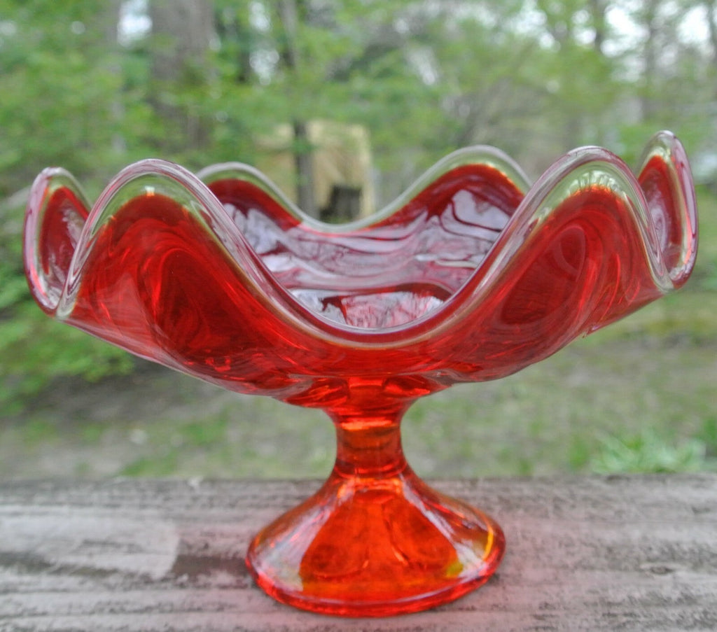 1960s Viking Glass Amberina Epic Line Small Compote