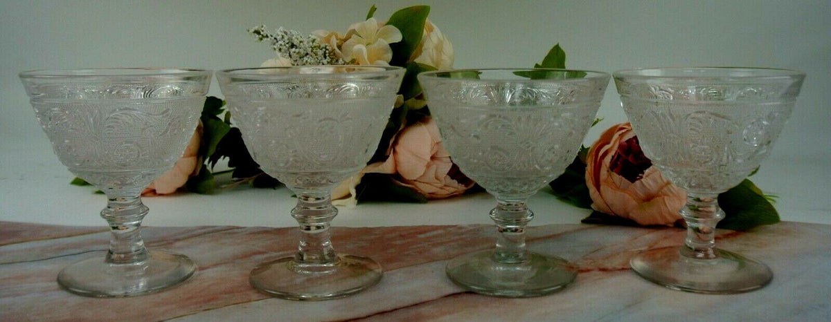 Set of 4 Ice Cream Dish 6 oz in Duncan & Miller Sandwich Clear Glass Pattern