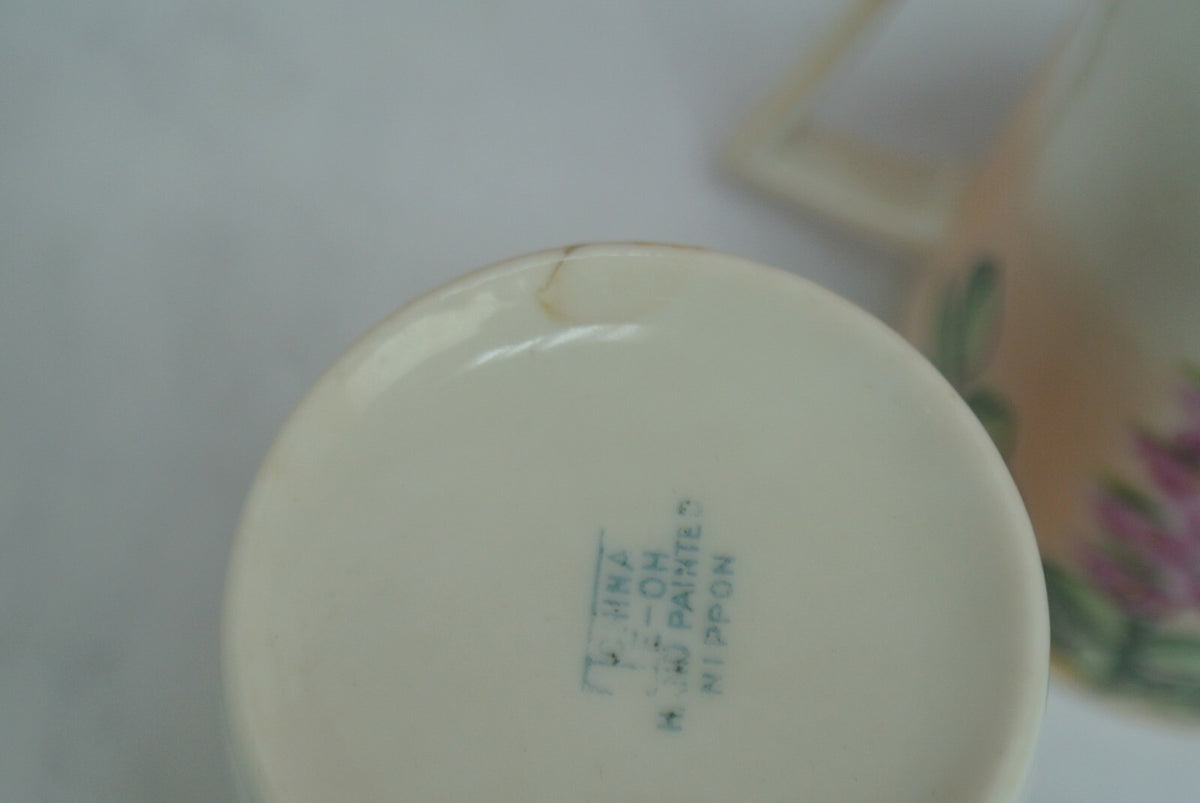 Vintage JE-OH China Lemonade/Cider Pink Floral Pitcher with 6 Cups
