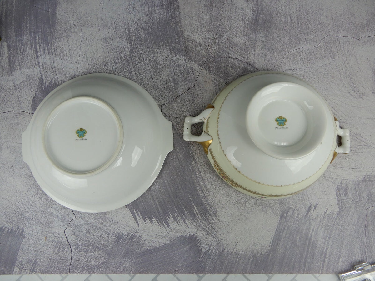Vintage Hand Painted Meito China Set of Two Bowls One is Missing The Lid