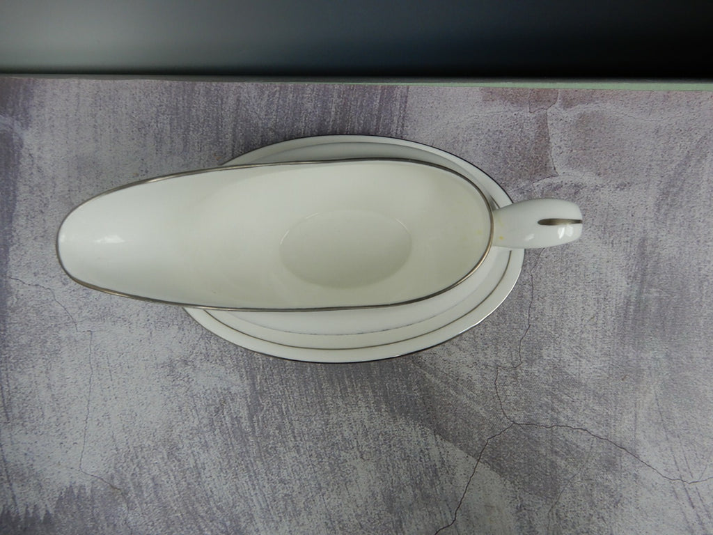 Vintage TIARA Royal DoultonFine Bone China Platinum Gravy Boat w/Underplate