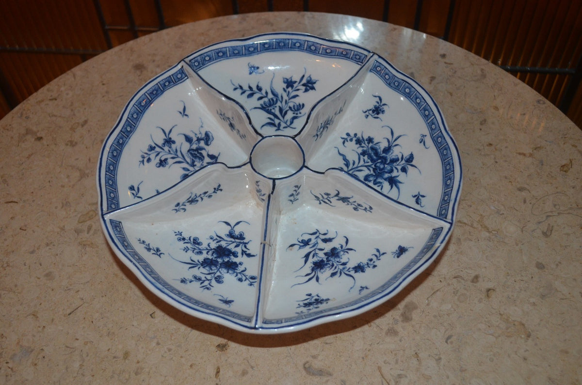 Antique Flow Blue Floral  Appetizer Divided Bowl
