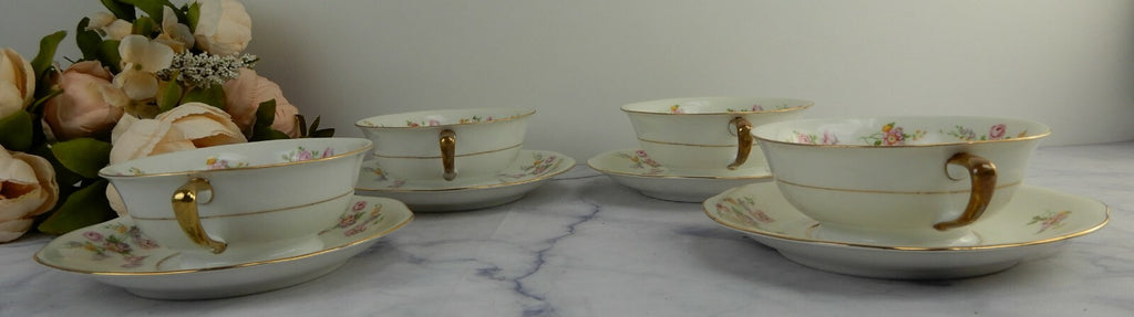 4 Baronet "Silvia" Made in Bohemia Czechoslovakia Soup Cups & Saucers