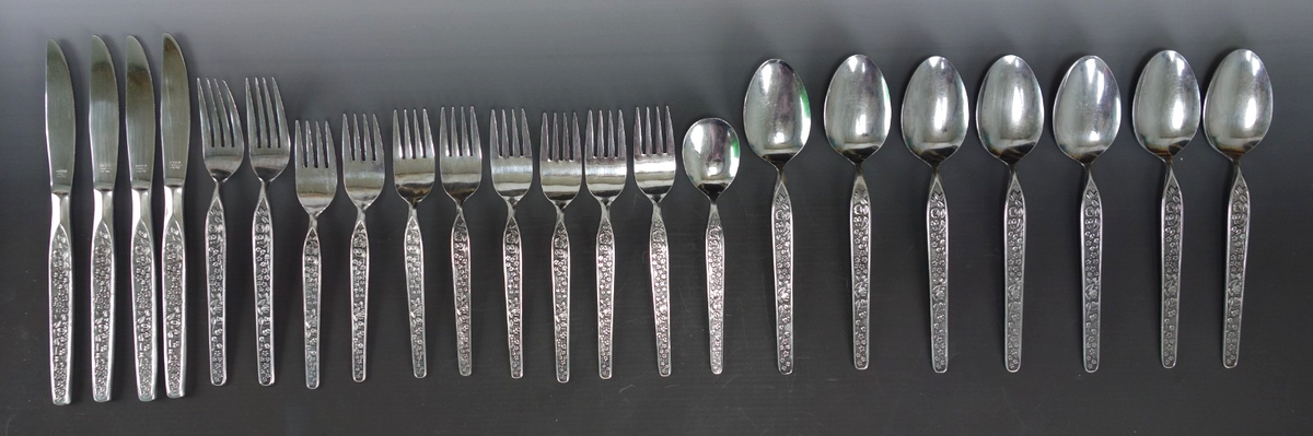 22 Piece of NASCO Sevita Repousse Floral Stainless Steel Made in Japan