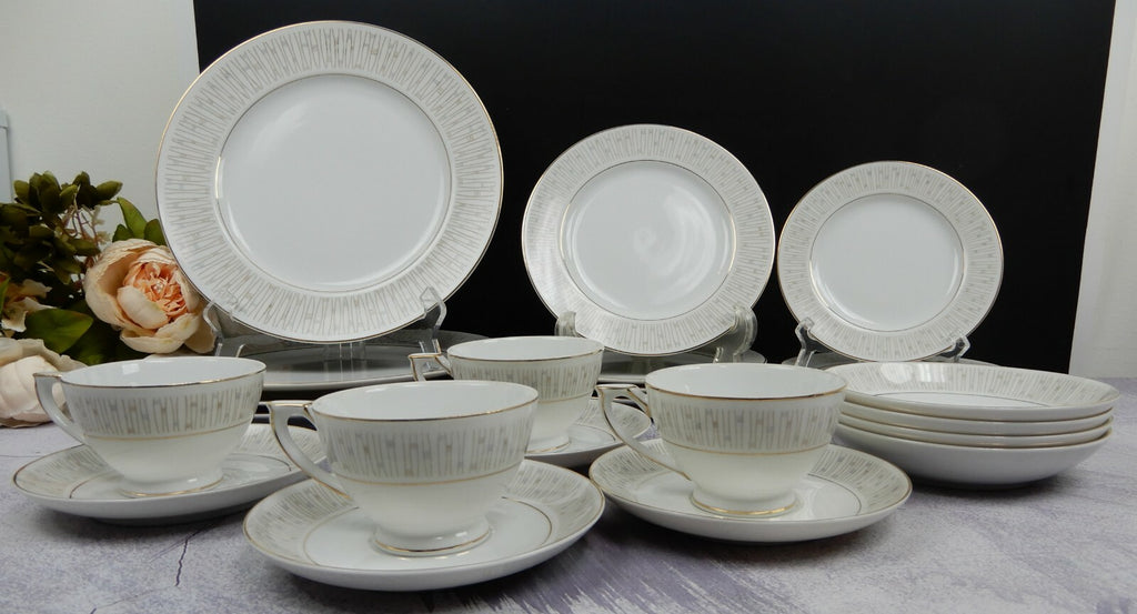 24 Piece Mikado Malay Gold & Gray 6 Piece Place Setting China Service for 4