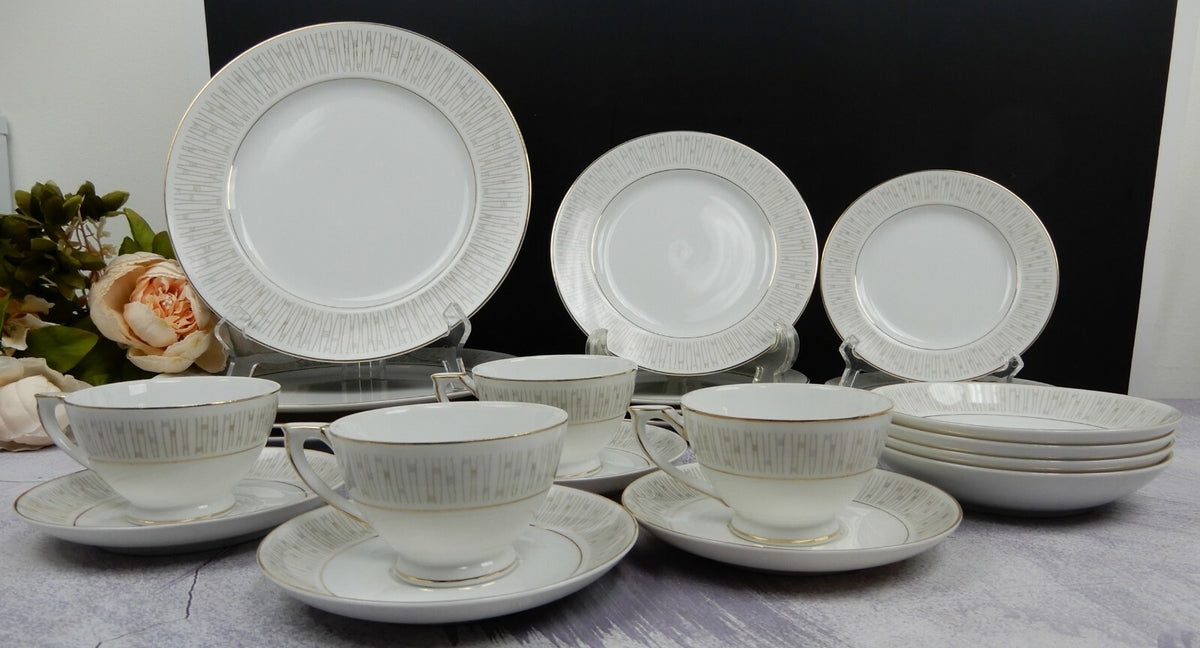24 Piece Mikado Malay Gold & Gray 6 Piece Place Setting China Service for 4