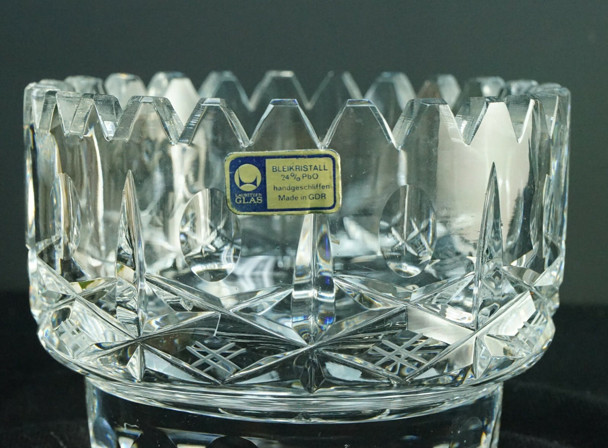 Lausitzer Deep Cut Crystal 4.5" Round Bowl 4.5" Tall Original Lausitzer Label