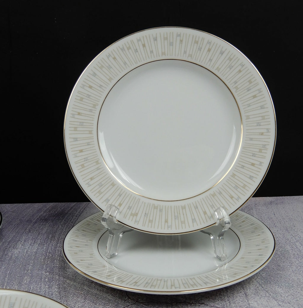 Mikado Malay Gold & Gray 5 Piece Two Salad,Two B/B Plates and One Cereal Bowl