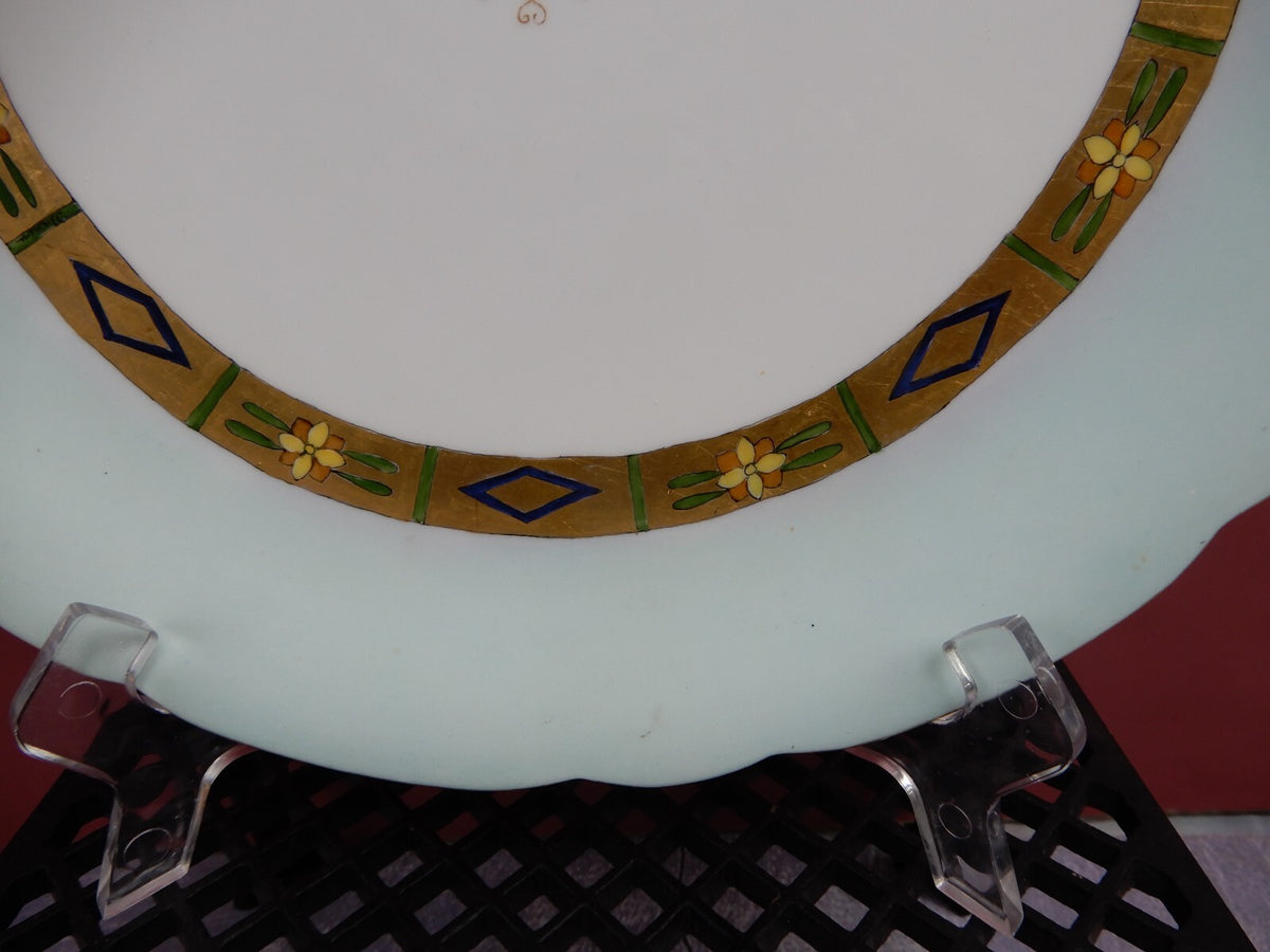Vintage J.Pouyat Limoges 11-3/8" Display Art-Deco Plate White,Blue w/ Gold Rim