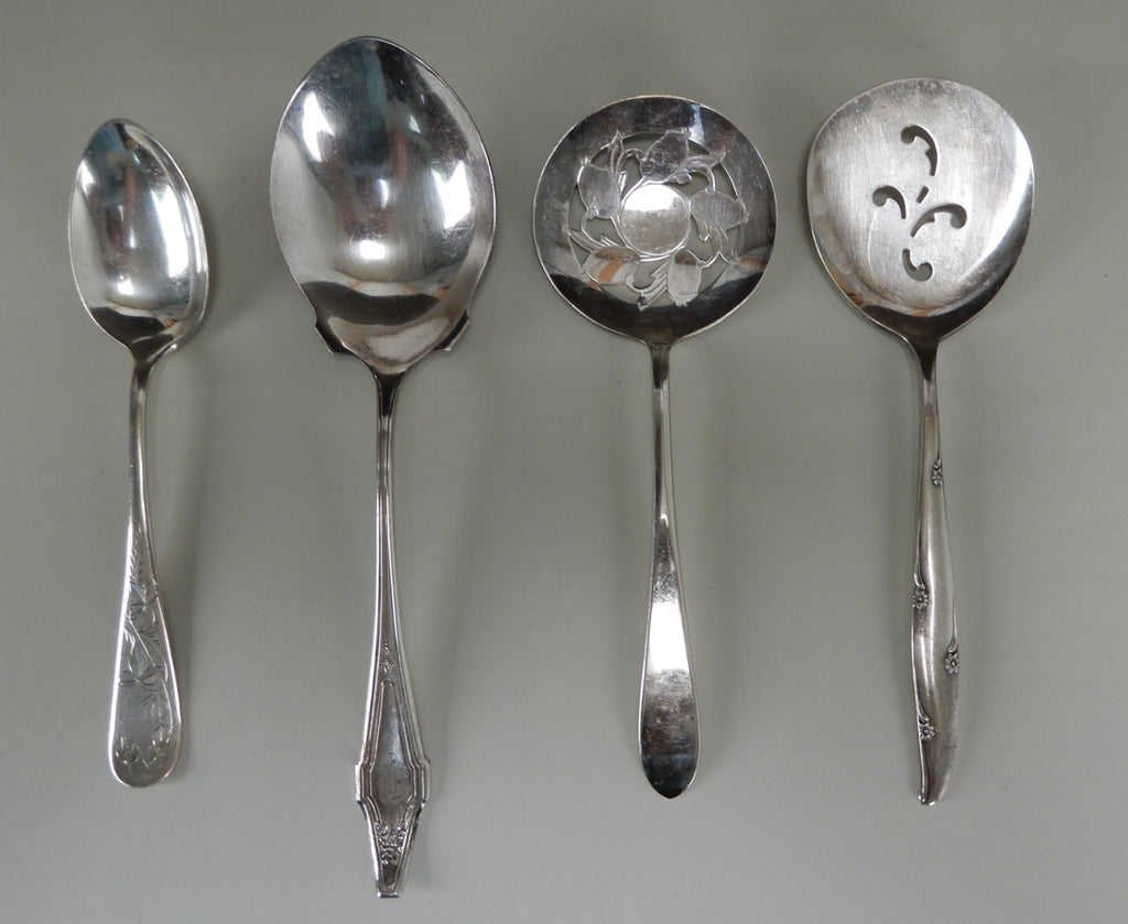 Lot of 4 Silver-Plated Kitchen Flatware Serving Pieces (Various Brands) As Is