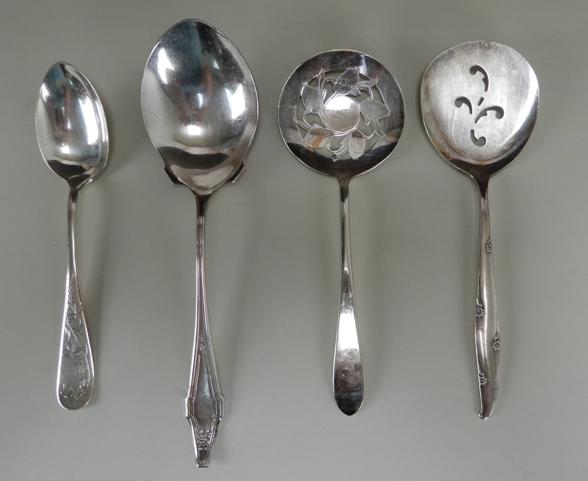 Lot of 4 Silver-Plated Kitchen Flatware Serving Pieces (Various Brands) As Is