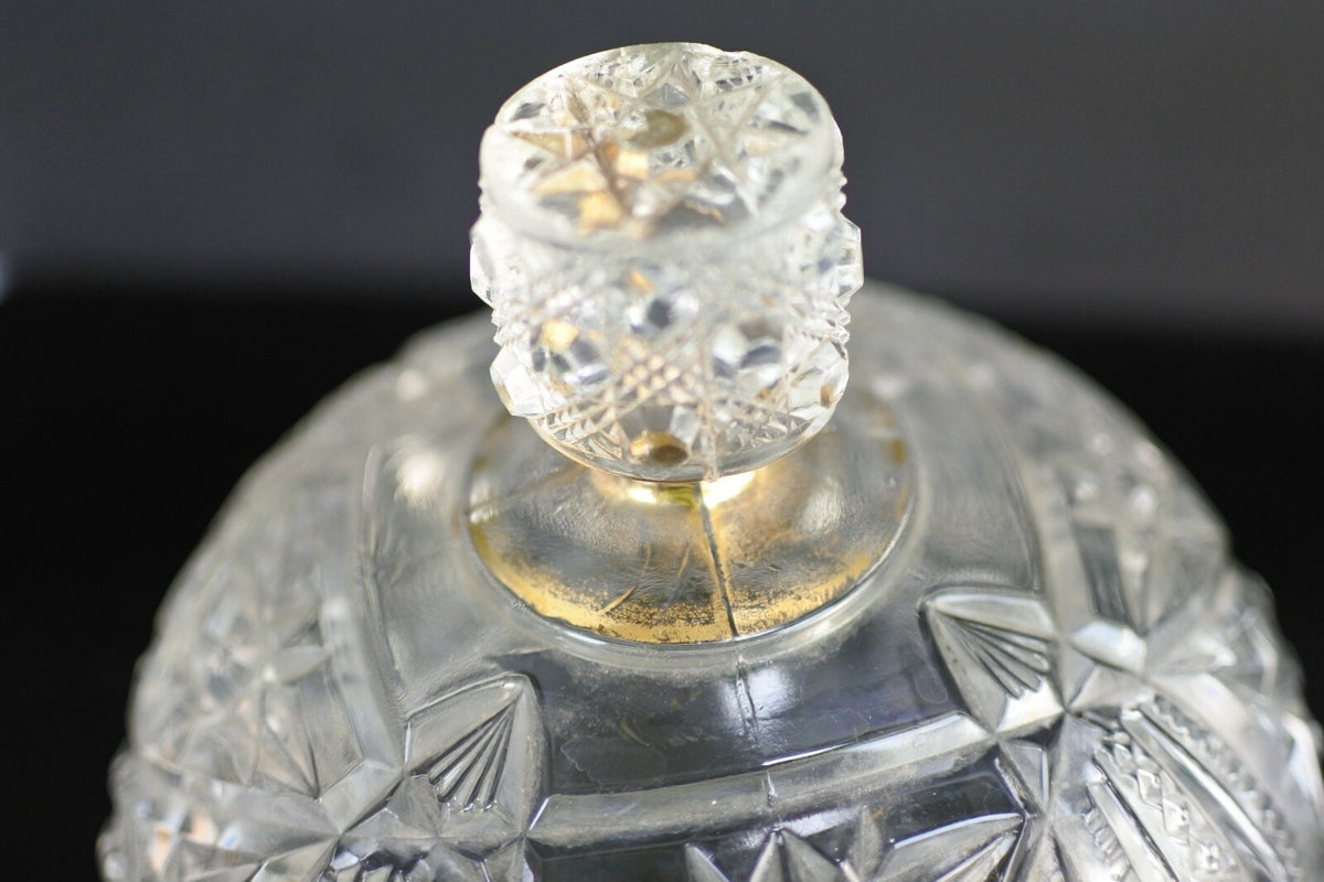 Vintage Ornate Starburst Press Glass Butter Dish With Lid