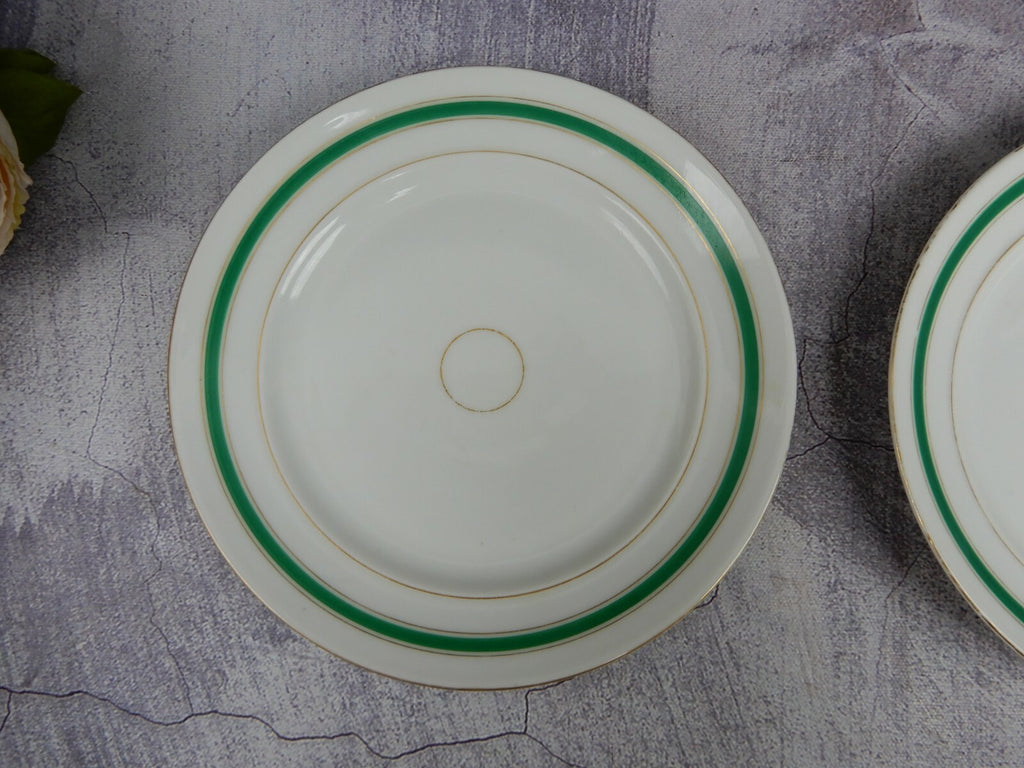 Two Set Antique White,Green and Gold Trim Tea Set Trio Cup,Saucer,Dessert Plate
