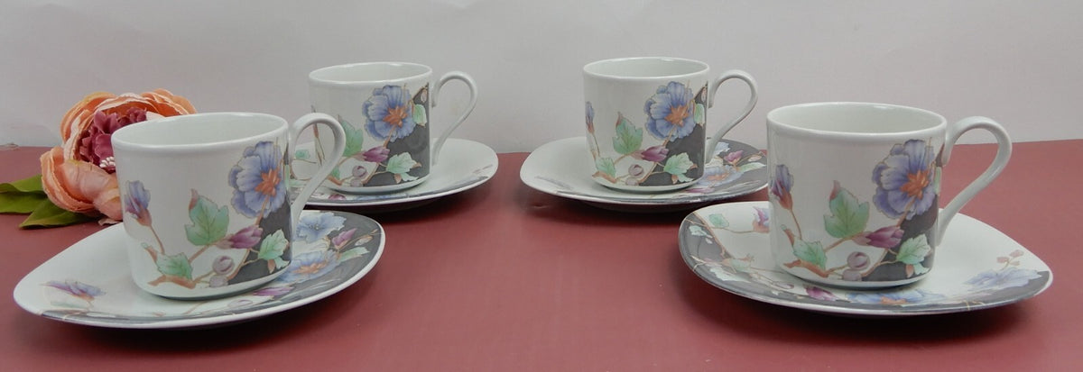 Mikasa Tempo Eighty Floral Eclipse Set of 4 Cups and Saucers