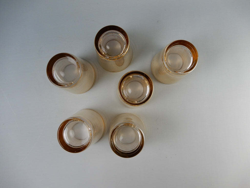6 Pc. Hollywood Regency Rock Glasses W/Horizontal Metallic Gold Bands 8 oz