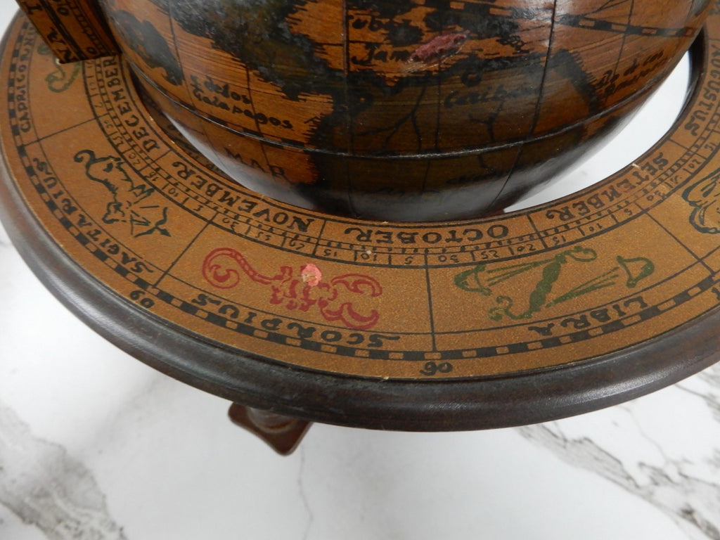 Vtge Italian Zodiac Celestial Globe Wood Stand Made in Italy Old World Decor 10"