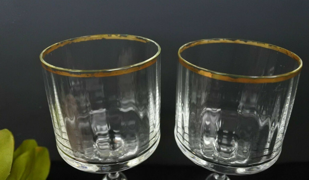 Lot Of 7 Vintage Ribbed Gold Rimmed Drinking Glasses Glasses Marked AC