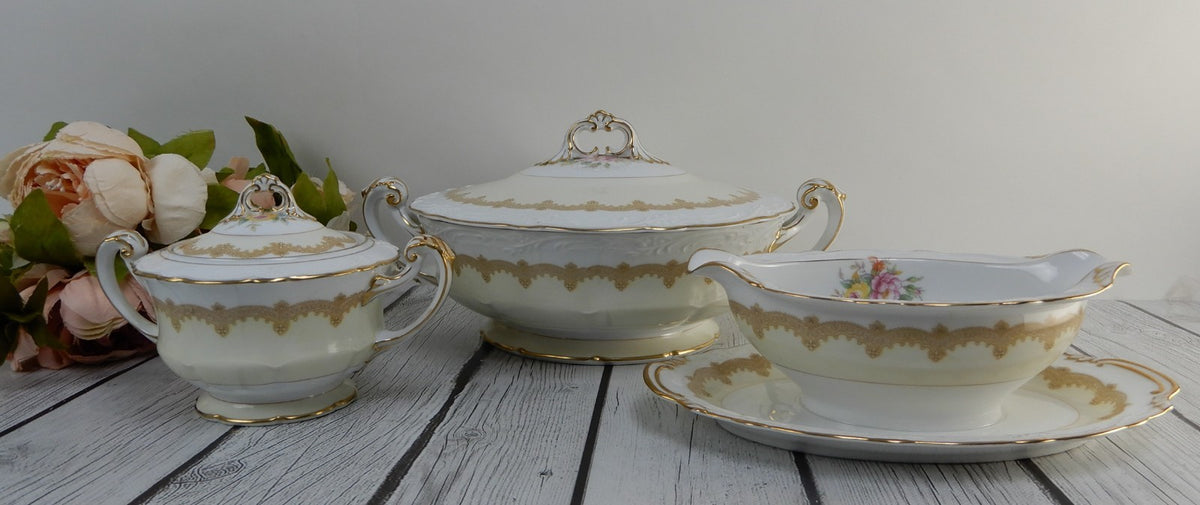 Vintage Noritake China "Schenley " Lidded Serving Bowl,Gravy Boat,Sugar Bowl
