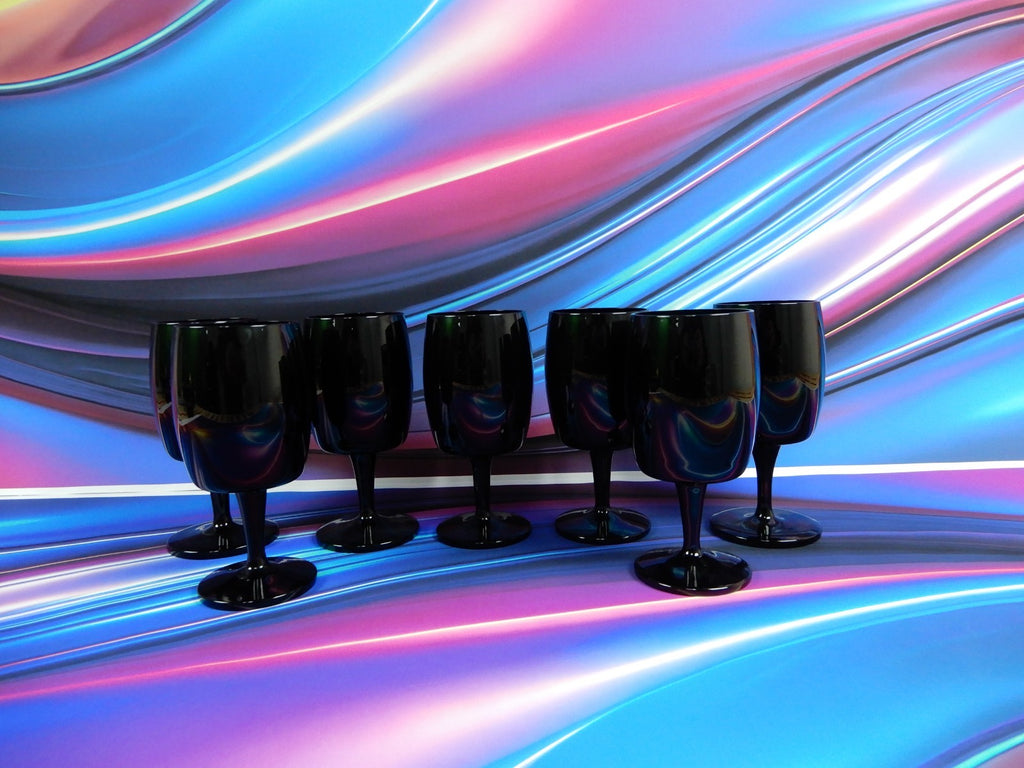 Set of 7 Gorham Crystal Accent Black 7oz Wine Glasses