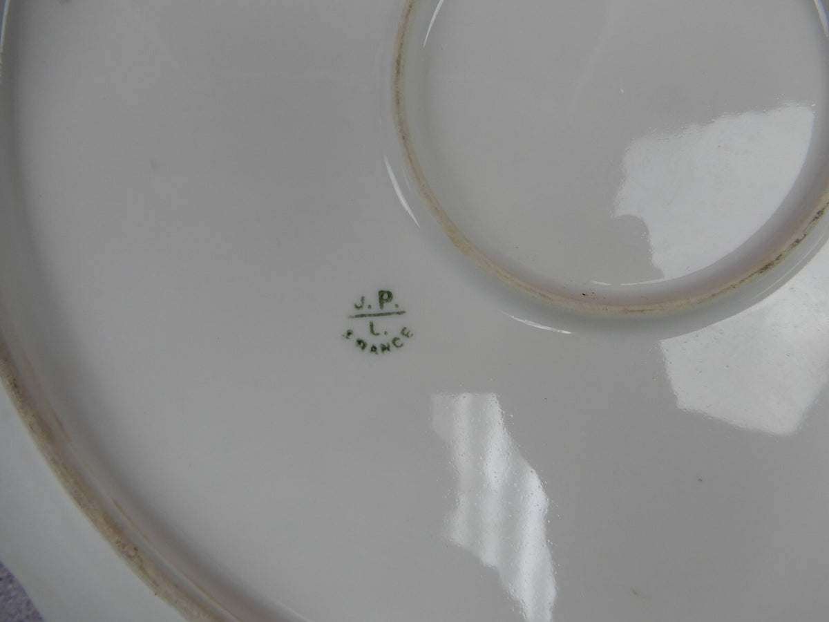 Vintage J.Pouyat Limoges 11-3/8" Display Art-Deco Plate White,Blue w/ Gold Rim