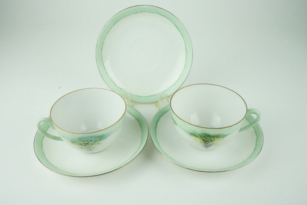 C. Tielsch Altwasser Silesia  Set of Two Vintage Light Green Floral Tea Cups