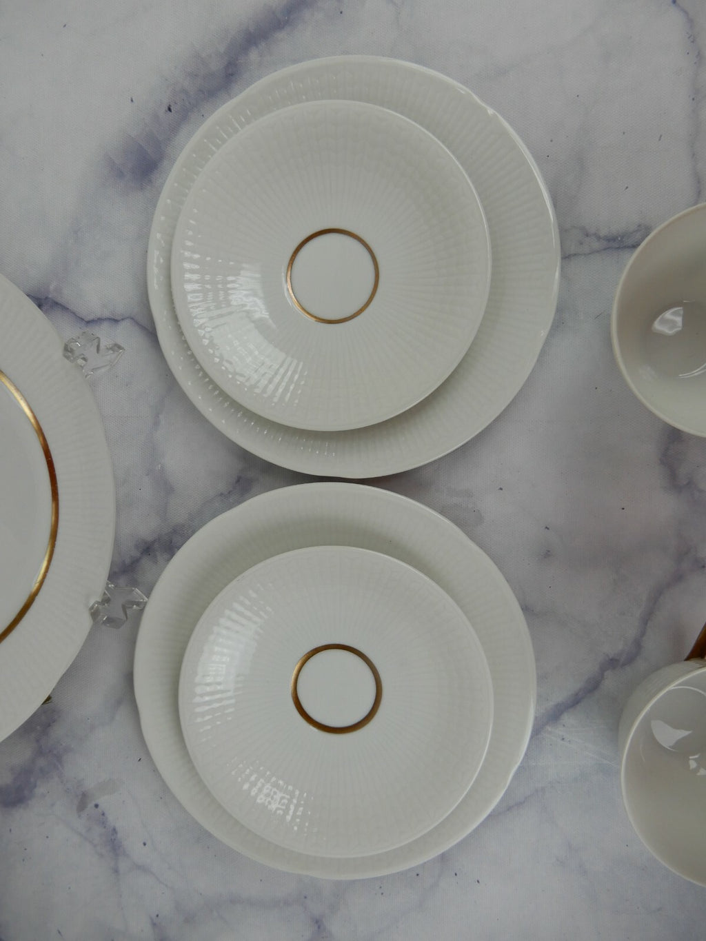 Rorstrand Sweden Swedish GRACE White & Gold 2 Cups & Saucers w/3 Dessert Plates