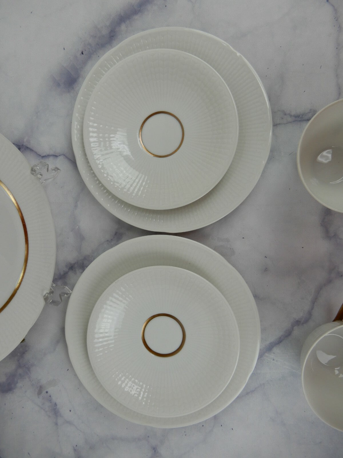 Rorstrand Sweden Swedish GRACE White & Gold 2 Cups & Saucers w/3 Dessert Plates