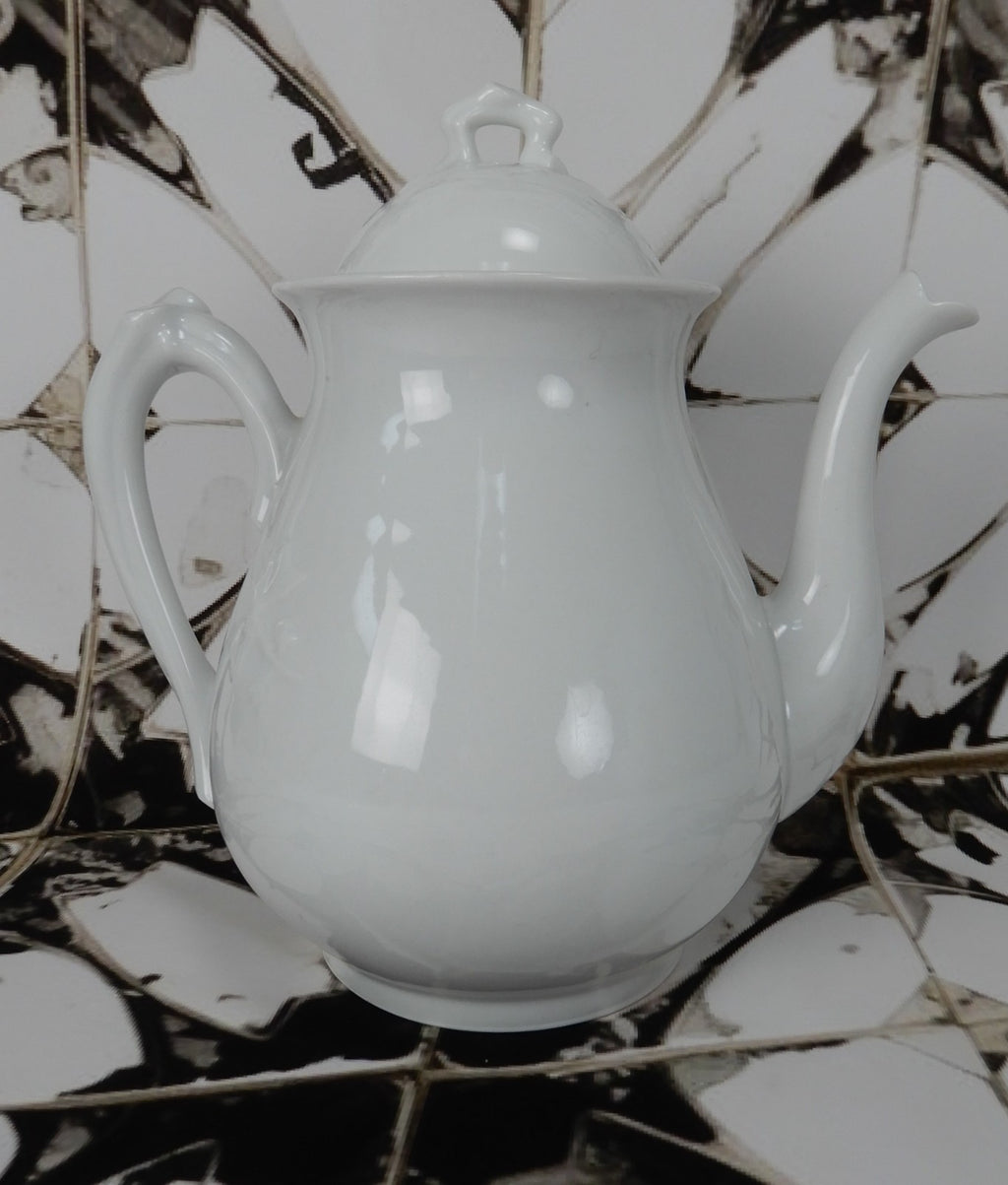 Vintage D&Co. France White Ironstone Embossed Coffee Pot